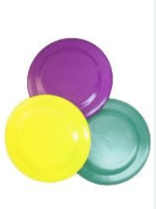 Three colorful frisbees